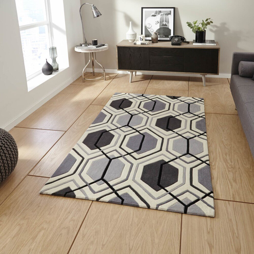 (120x170cm) Hong Kong HK 7526 Modern Pattern Rugs in Grey Geometric Soft Acrylic Mats