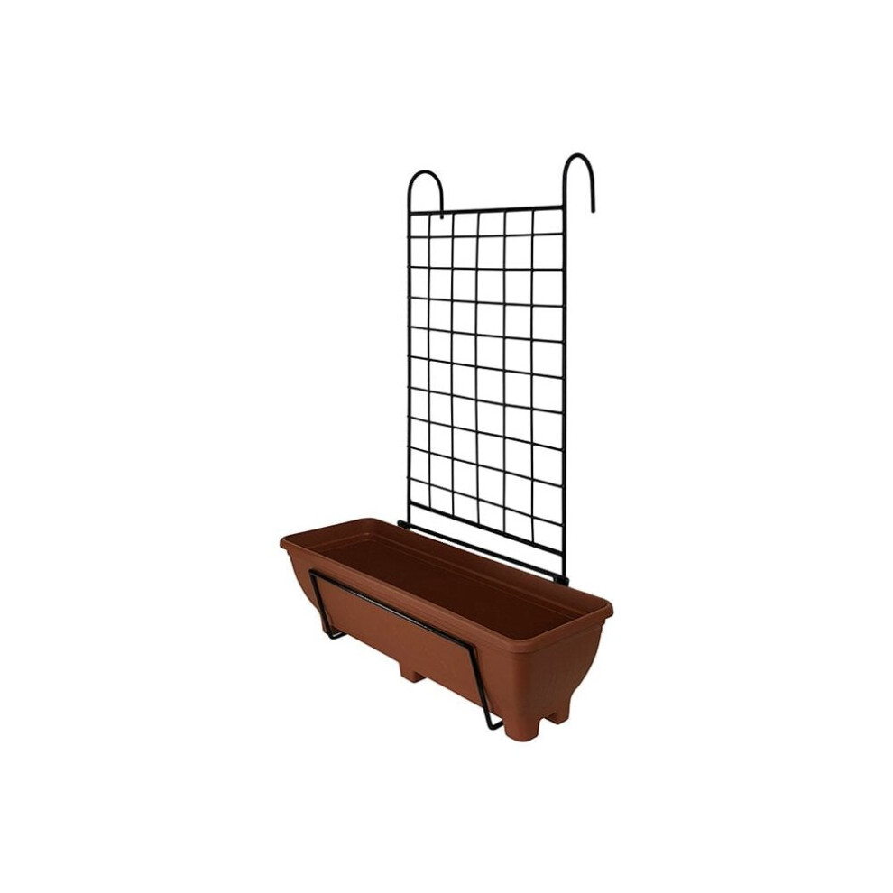 (Charcoal) Balcony/Fence Holder - Plain Trellis Back Planter Holder - Terracotta