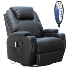 (Black) WestWood Bonded Leather Massage Recliner Chair Cinema Sofa Armchair Swivel Heat