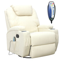 (Beige) WestWood Bonded Leather Massage Recliner Chair Cinema Sofa Armchair Swivel Heat