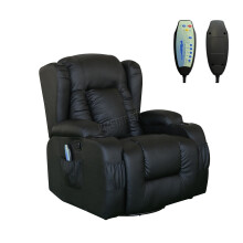 (Black) WESTWOOD | Leather Recliner Armchair | Swivel Heated Chair Massage Gaming Chair