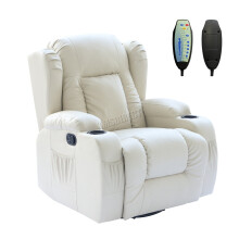 (Cream) WESTWOOD | Leather Recliner Armchair | Swivel Heated Chair Massage Gaming Chair