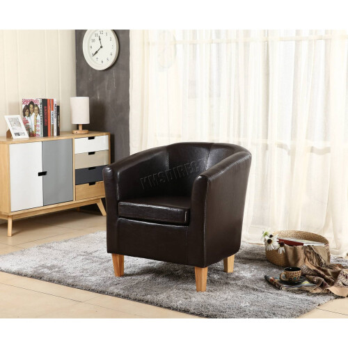 (Brown) WestWood Faux Leather PU Tub Chair Armchair Dining Room Modern Office Furniture