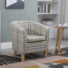 (Cream Check) WestWood Linen Fabric Tub Chair Armchair Dining Living Room Lounge Office TC03