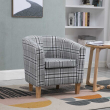 (Grey Check) WestWood Linen Fabric Tub Chair Armchair Dining Living Room Lounge Office TC03