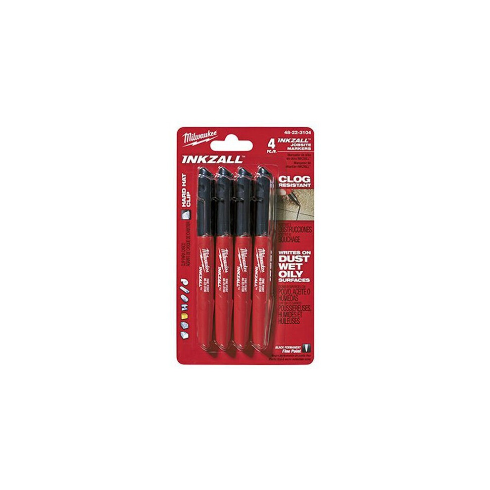 Milwaukee 48-22-3104 Inkzall Point Marker, Fine, Black, 4-Pack