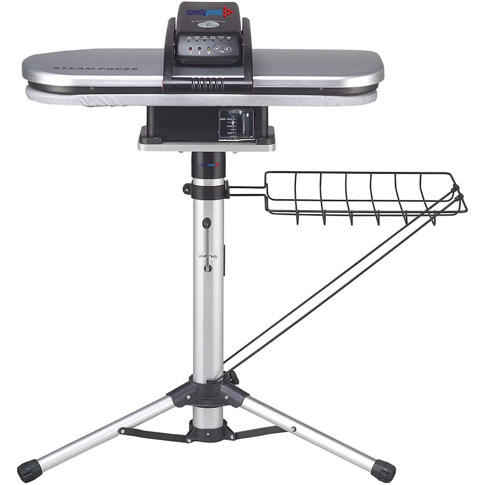 (Silver) Steam Ironing Press by Speedypress with 38 Power Steam Jets - 64cmx27cm; 1,400watt, +Telescopic Height-Adjustable Stand (+Free Replacement Co