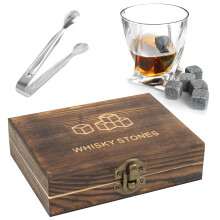 TRIXES 9-Piece Whiskey Stones Gift Set in Luxury Wooden Box with Tongs & Pouch (HOM153)