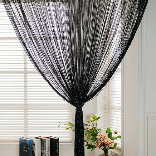 TRIXES Dew Drop Black String Door Divider and Window Curtain Panel 90x200cm Gothic Halloween Decoration 2