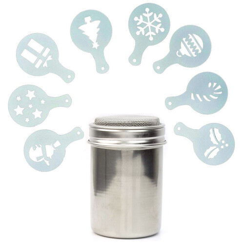 TRIXES Hot Chocolate Gift Set 8PC Christmas Stencils Shaker Cup