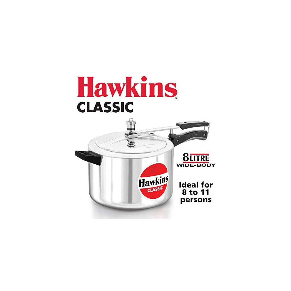 Hawkins Classic CL8W 8 L Aluminum Wide Body Pressure Cooker Medium Silver 8-Liter