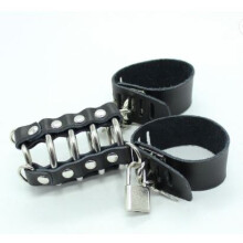 COCK HARNESS - METAL AND LEATHER WITH LOCKABLE SCROTUM CUFFS