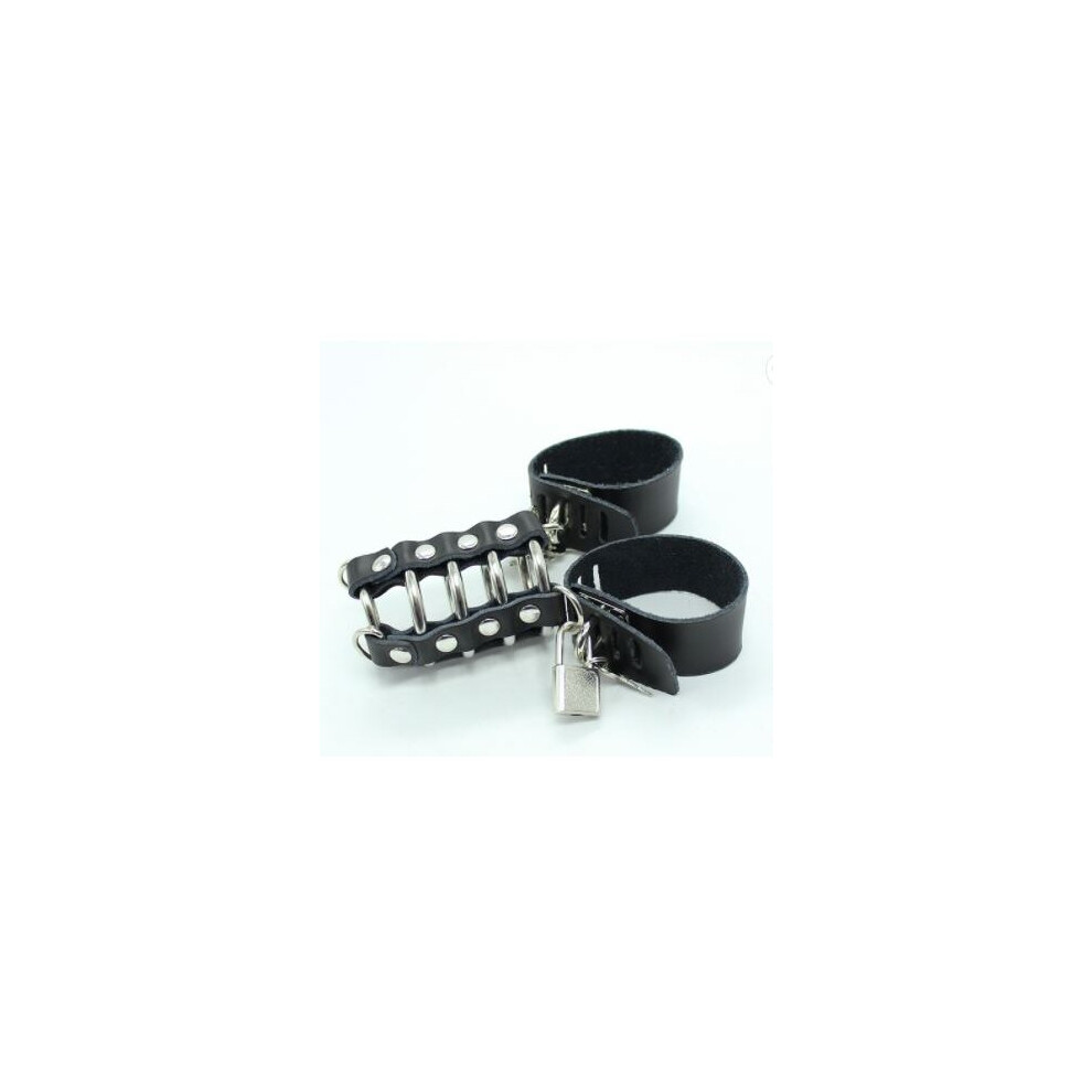 COCK HARNESS - METAL AND LEATHER WITH LOCKABLE SCROTUM CUFFS