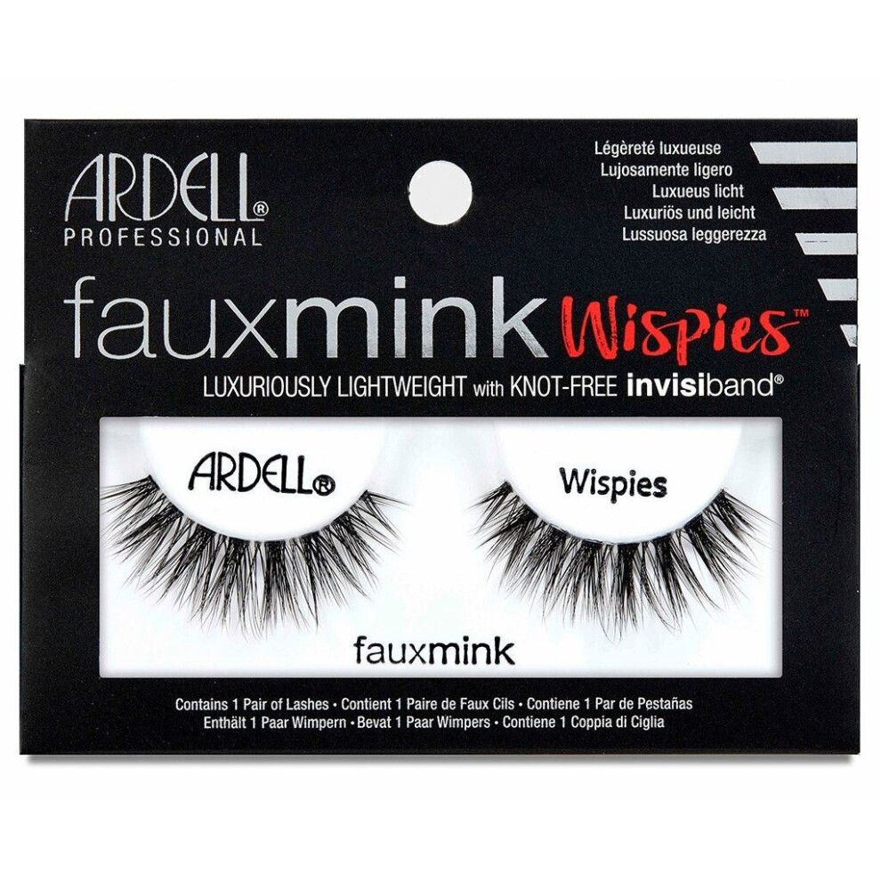Ardell Faux Mink Eyelashes - Black Wispies Lashes with Knot Free Invisiband
