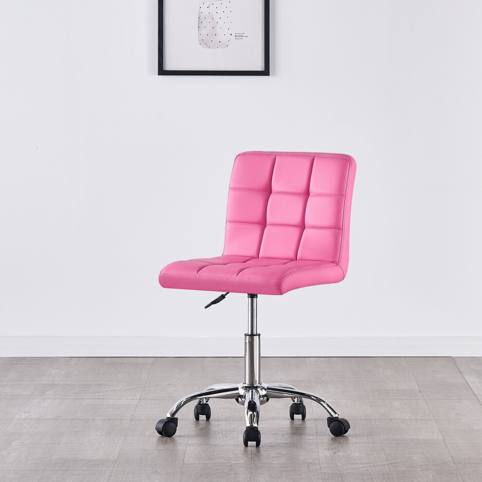 (Pink) Modern Office Chair Computer Desk Small Adjustable PU Leather Swivel Fabric Home