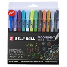 Stylos Gelly Roll - SAKURA - Clair de Lune - 0,6 mm - Conjunto de 12 - Tinta de gel pigmentada