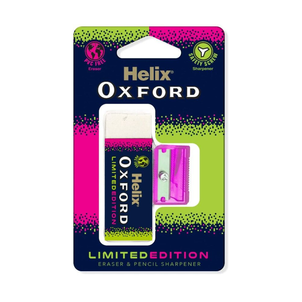 Helix Oxford Clash Pink Green Eraser and Pencil sharpener