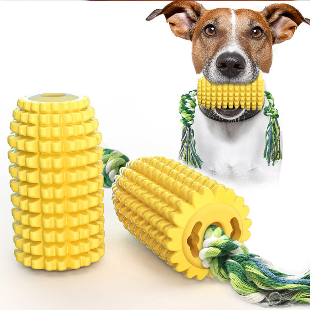 Corn Molar Stick with Rope Dog Chew Toys Teething Cleaning Puppy Pet Toys