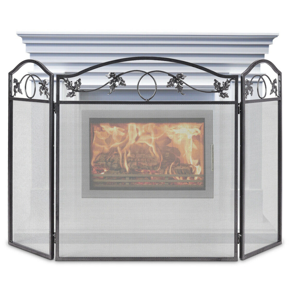 3 Panel Foldable Fire Screen Protector Fireplace Fence Freestanding