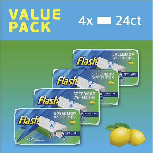 4pk Flash Speedmop Wet Cloth Lemon MultiSurface 96 Refills on OnBuy