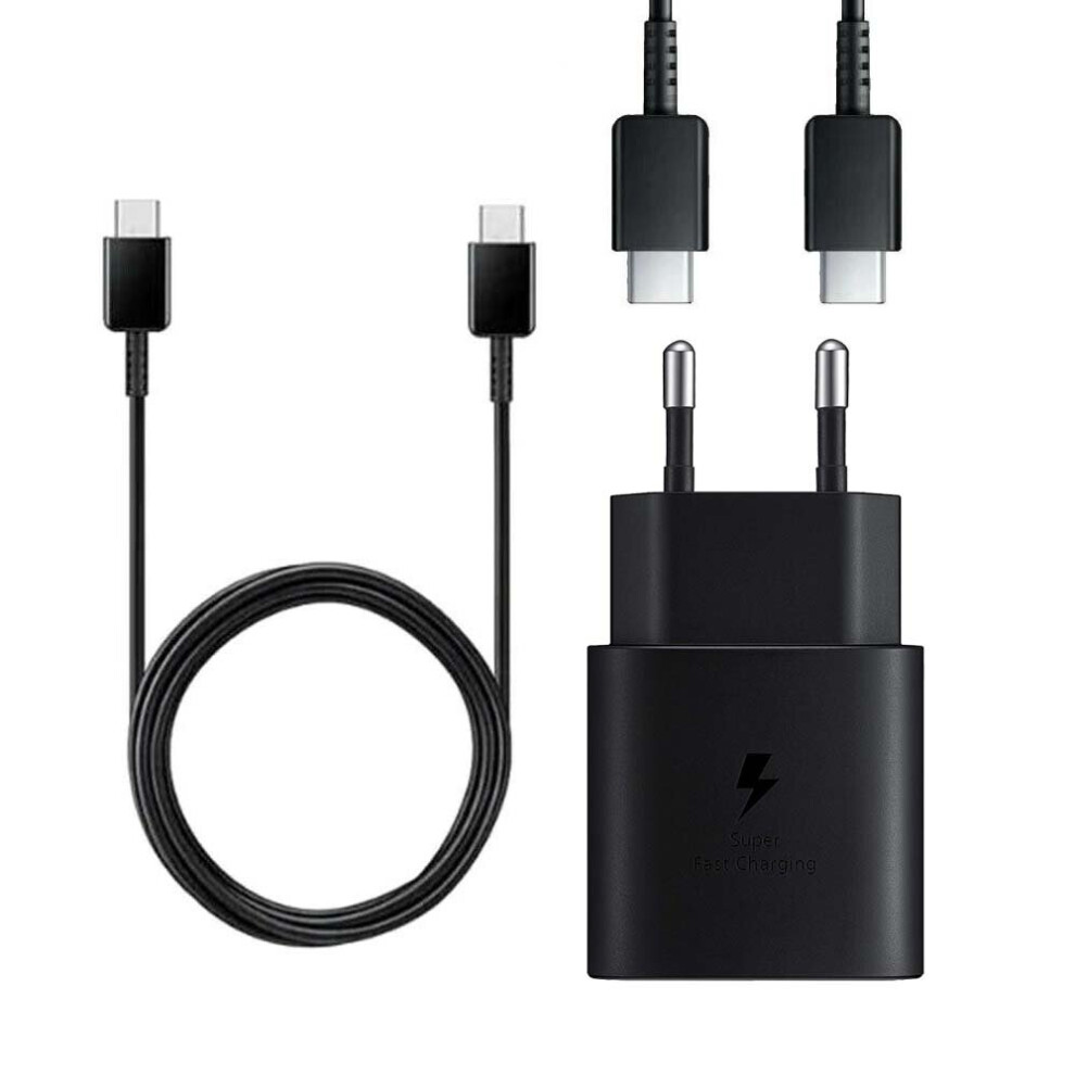 (Plug And Cable) Official Samsung EU 2 Pin EP-TA800EBE Quick Charge Adapter 25W USB Type C Black