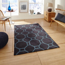(150x230cm) Hong Kong HK 4338 Rugs in Charcoal Blue Geometric Soft Acrylic Mats
