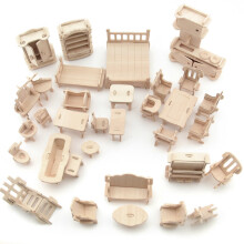 34Pcs Set Vintage Wooden Furniture Dolls House Miniature Toys Kids
