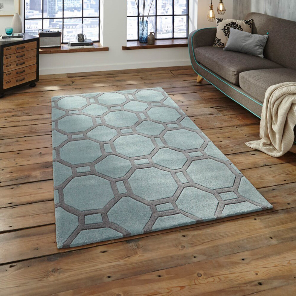 (150x230cm) Hong Kong HK 4338 Rugs in Blue Grey Geometric Soft Acrylic Mats