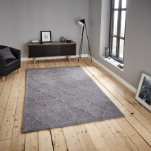 (120X170cm) Hong Kong Rugs HK8583 in Silver Geometric Soft Acrylic Mats