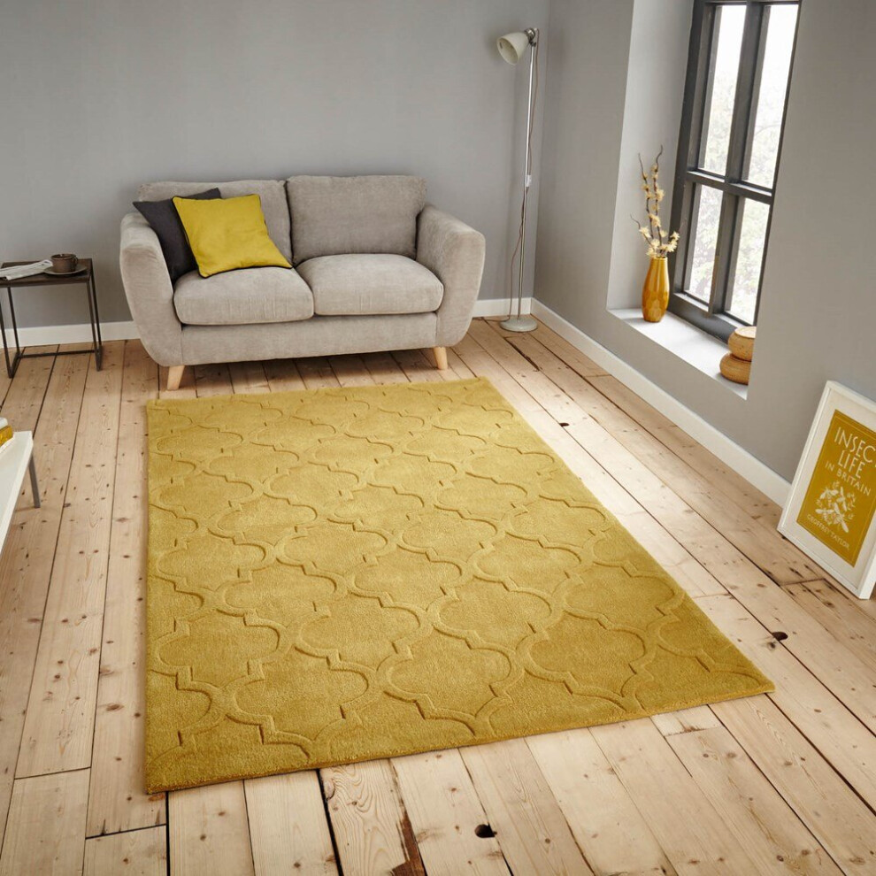 (150X230cm) Hong Kong Rugs HK8583 in Yellow Geometric Soft Acrylic Mats