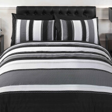 Detroit Grey/Black Striped Duvet Cover Set for Adults & Teens - Contemporary Easy-Care Poly-Cotton, Double