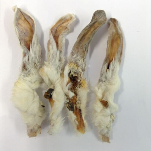 (500g (20-25 Ears)) Rabbit Ears Natural with fur Hair Dog Treat Chew