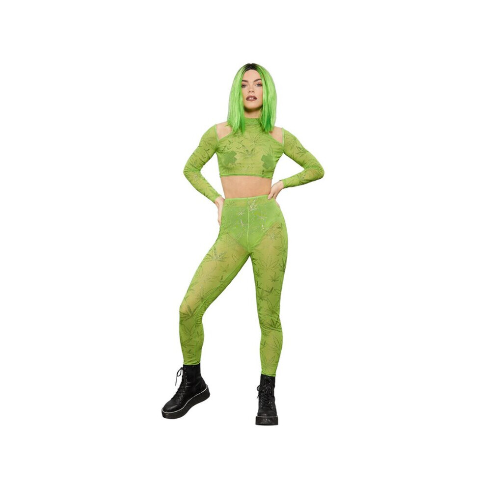 Womens Cannabis Sheer Crop Top & Leggings (Size 8-10)