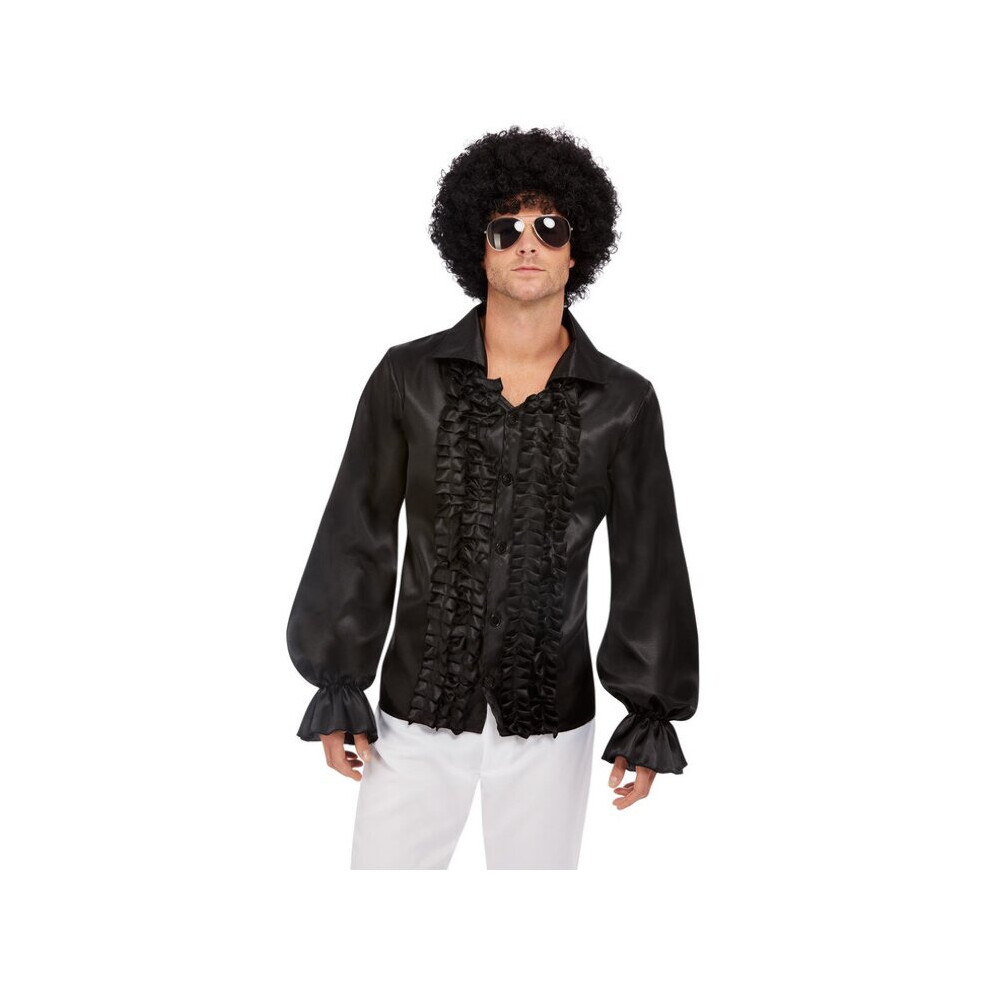 Mens 60's Ruffled Shirt - Black (Large)