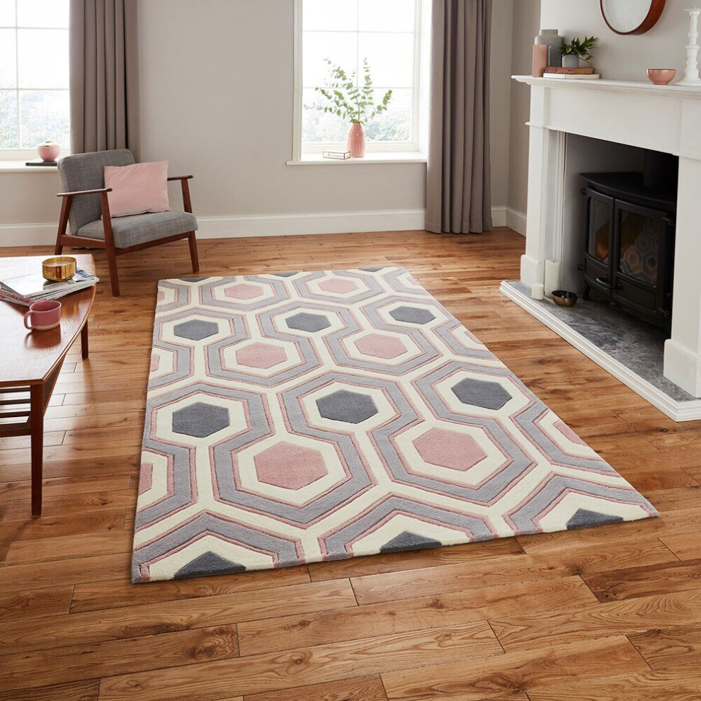 (150x230cm) Hong Kong Rugs HK3661 in Grey Rose Geometric Soft Acrylic Mats