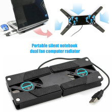Foldable USB Laptop Cooling Pad with 2 Fans, Aluminum Center, Pass-Through USB Port, Portable 8-14 inch Notebook Stand