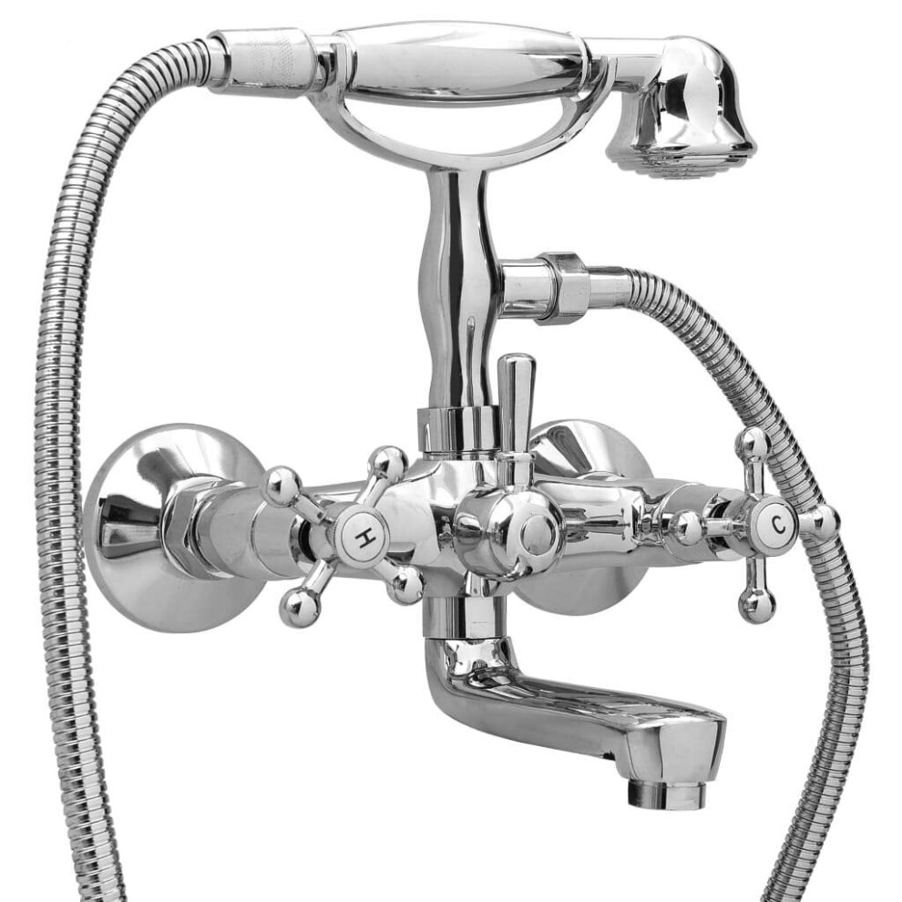 vidaXL 2-Handle Bathtub Faucet + Hand Shower Diverter Chrome Retro Bath Tap