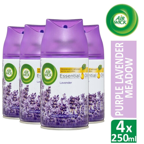 Air Wick Freshmatic Max Refill Pack of 4 - Purple Lavender Meadow, 250ml Automatic Spray (Code 223596)