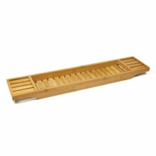 (Natural Brown) Bamboo Bathroom Storage Grated Caddy Shelf Rack Bridge Bath Tub Tray Relax Ipad