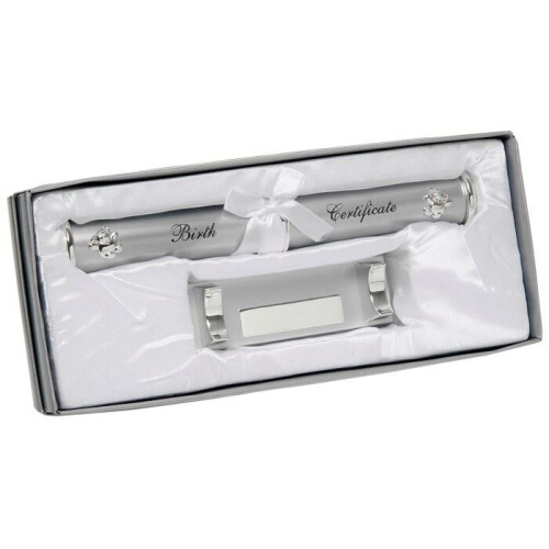 Silver Plated Birth Certificate Holder Boxed
