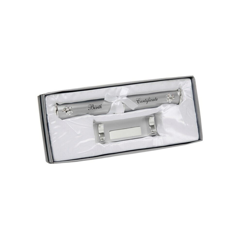 Plated Birth Certificate Holder Boxed Silver