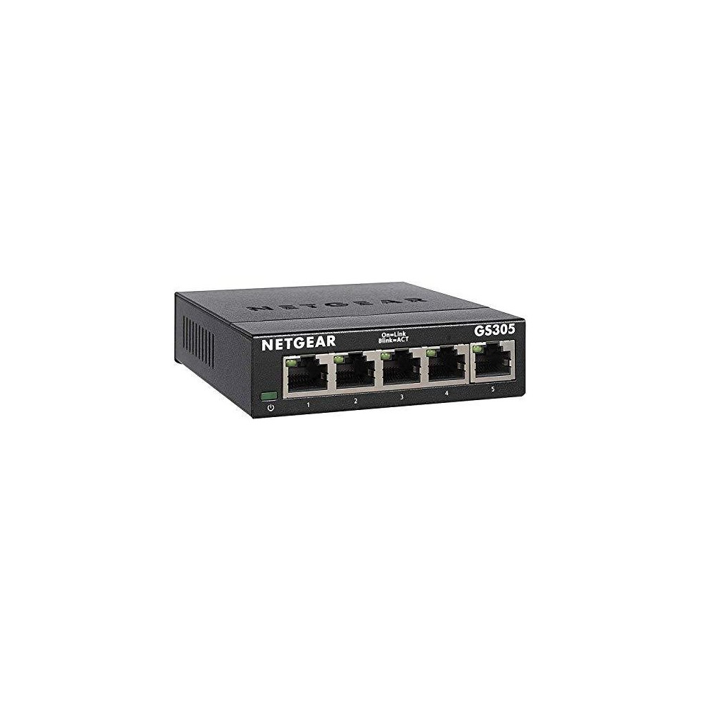 NETGEAR GS305, 5 Port Gigabit Ethernet Network Switch, Ethernet Splitter, Hub, Desktop, Sturdy Metal, Fanless, Plug and Play