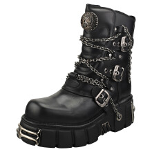 (39) New Rock schwarze Plattform-Boots mit Straps und Ketten Unisex