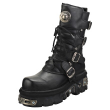 (36) New Rock Unisex REACTOR HALF BOOTS - Platform Stiefel aus Leder Schwarz