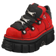(36) New Rock Rote-Schwarze Halb-Stiefel Tower - Plateauschuhe