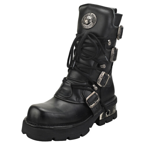 New Rock (36) New Rock Platform Boots Block-Heel in Metal-Look Schwarz Unisex