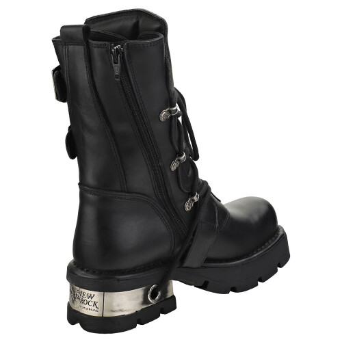 New Rock (36) New Rock Platform Boots Block-Heel in Metal-Look Schwarz Unisex 1