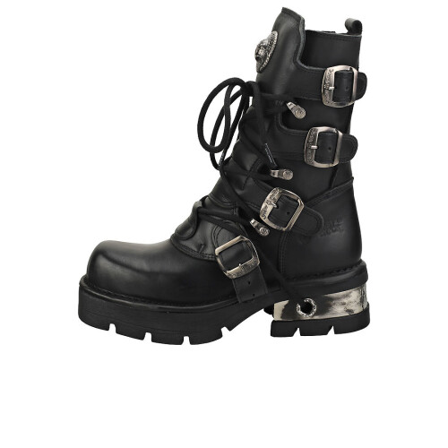 New Rock (36) New Rock Platform Boots Block-Heel in Metal-Look Schwarz Unisex 2