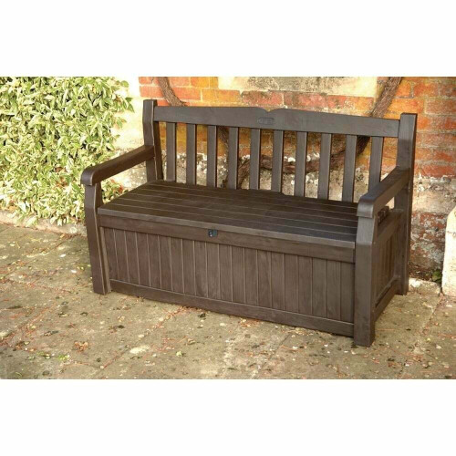 KETER ICENI EDEN PLASTIC GARDEN STORAGE BENCH BOX BROWN WATERPROOF on OnBuy