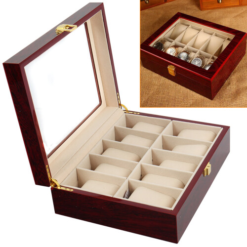New 10 Grids Leather Watch Display Case Jewelry Collection Storage 2